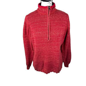 Woolrich Sweater Womens Size Large Red 1/4 Zip Mock Neck Pullover Sweater